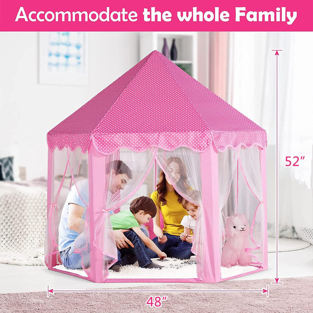 Princess Castle Tent For Girls Fairy Play Tents for Kids Hexagon Playhouse Toys For Children Girl Gifts Indoor & Outdoor 55"x 53"(Pink )