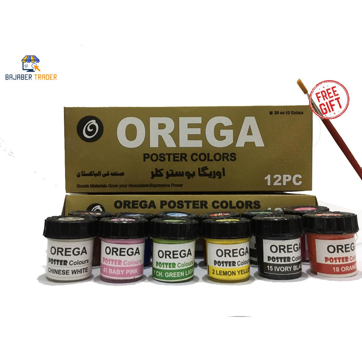 12 Orega Poster Color + Free Gift 1 Paint Brush 12 different shades 50ml Each bottles Orega Colors Premium Quality