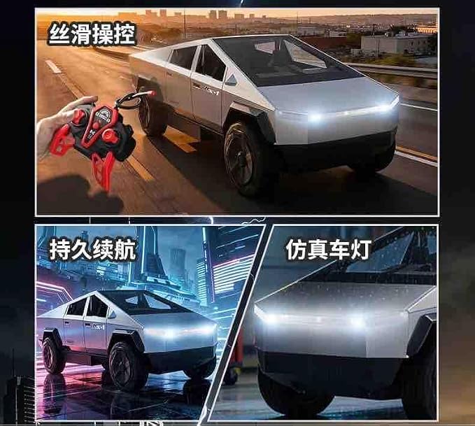 RC Pickup Truck Spray Car with LED Lights & Water Mist | Tesla Cyber Truck Style Remote Control Car | Rechargeable All-Terrain RC Toy Car for Kids (Grey)