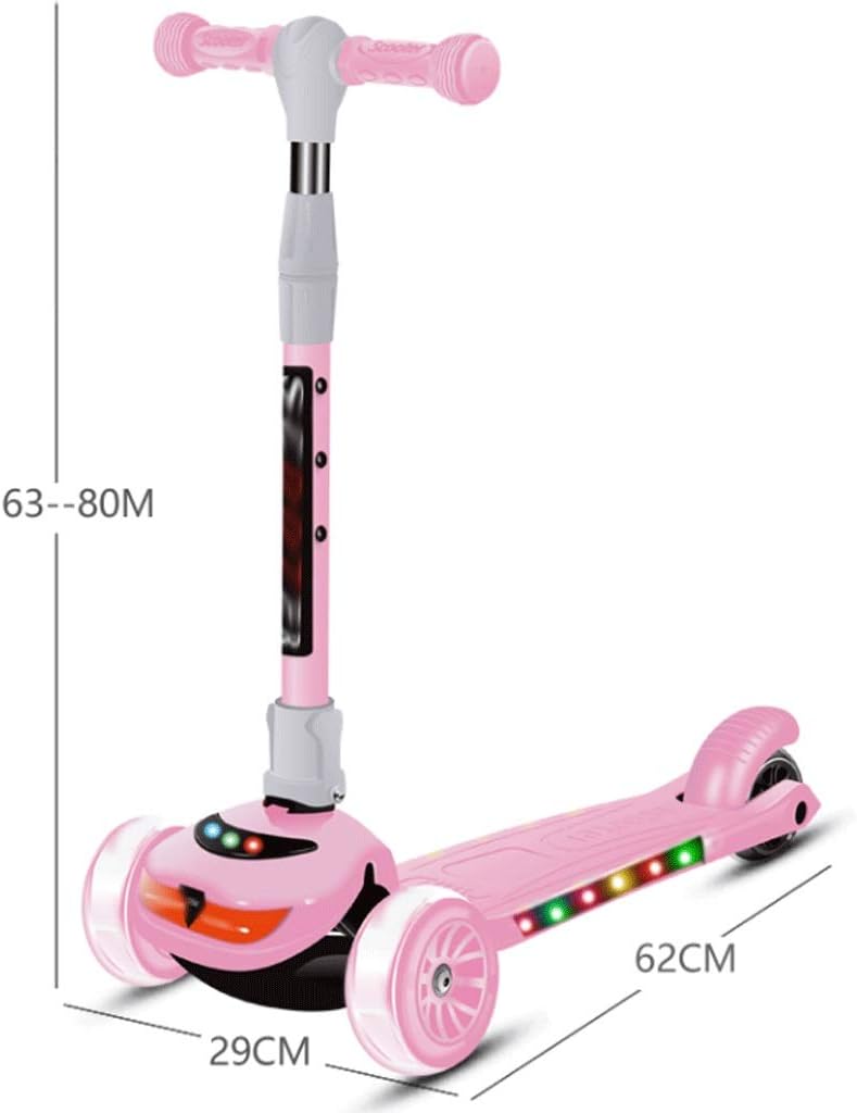 3 Wheel Scooty For Kids LED Light-Up Scooty Foldable, Adjustable Handle Rear Brake Lightweight Heavy Fiber Body Gifts For Toddlers Children Boys Girls