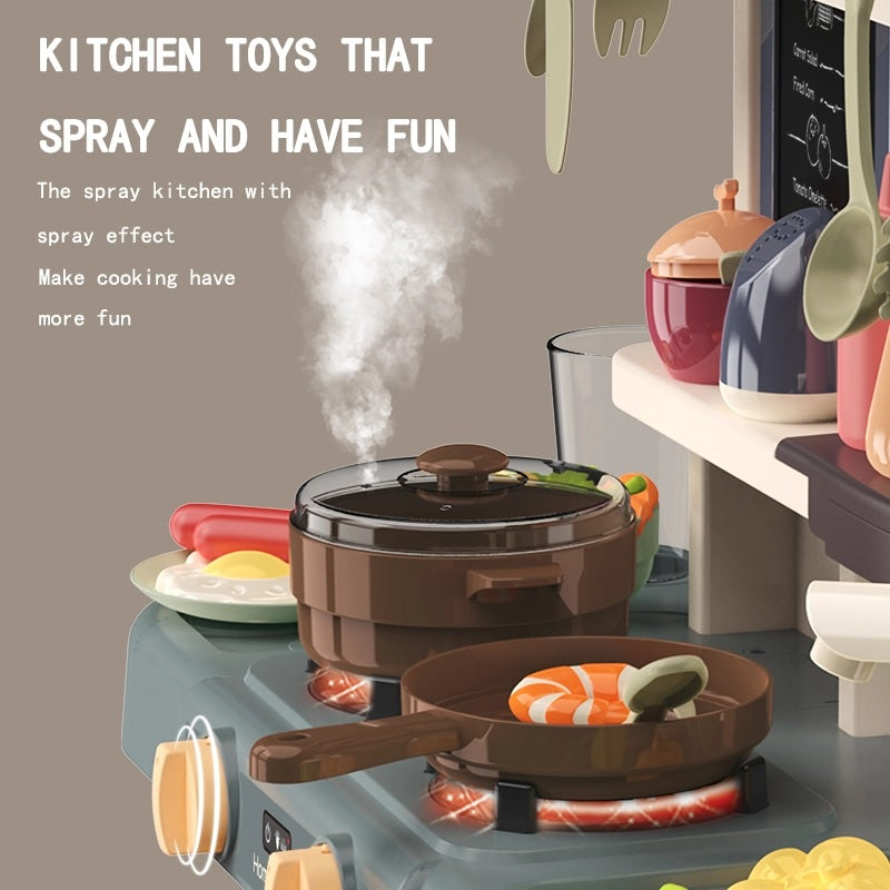42Pcs Kids/Girls Kitchen Toys Set with Real Water Tab Steam Sound Lights Effect Pretend Play Cooking Set Toys For Girls