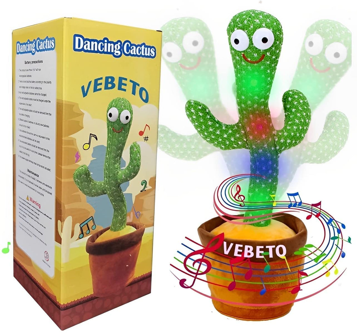 Rechargeable Dancing Cactus Talking Toy Rechargeable | Singing Plush Cactus, Voice Recording, Repeats What You Say, Music & Dancing Toy for Kids