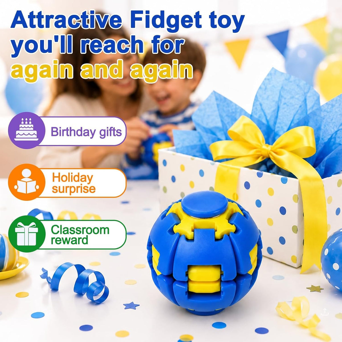 3D Printed Press to Spin Fidget Spinner, 3D Printed Press Fidget Spinner Ball, 360° Rotating Stress Relief Ball Gyro Puzzle, Fidget Toy for Kids & Adults, Magic Ball Spinner Cube Toy Random Color