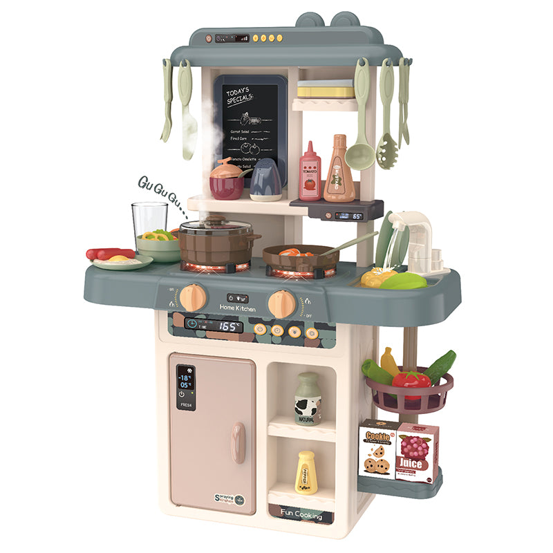 42Pcs Kids/Girls Kitchen Toys Set with Real Water Tab Steam Sound Lights Effect Pretend Play Cooking Set Toys For Girls
