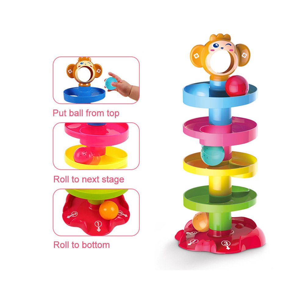 Huanger Roll Ball For Baby Toddler 5 step 3 ball Drop the Ball and It Will roll down Puzzle Fun Game Early Learning and Educational Toy for Kids Go Ball Ramp Toy Set