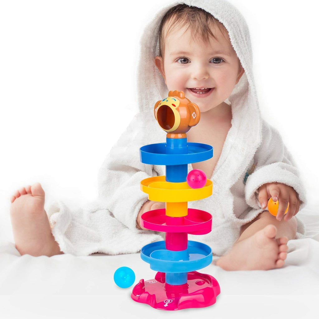 Huanger Roll Ball For Baby Toddler 5 step 3 ball Drop the Ball and It Will roll down Puzzle Fun Game Early Learning and Educational Toy for Kids Go Ball Ramp Toy Set