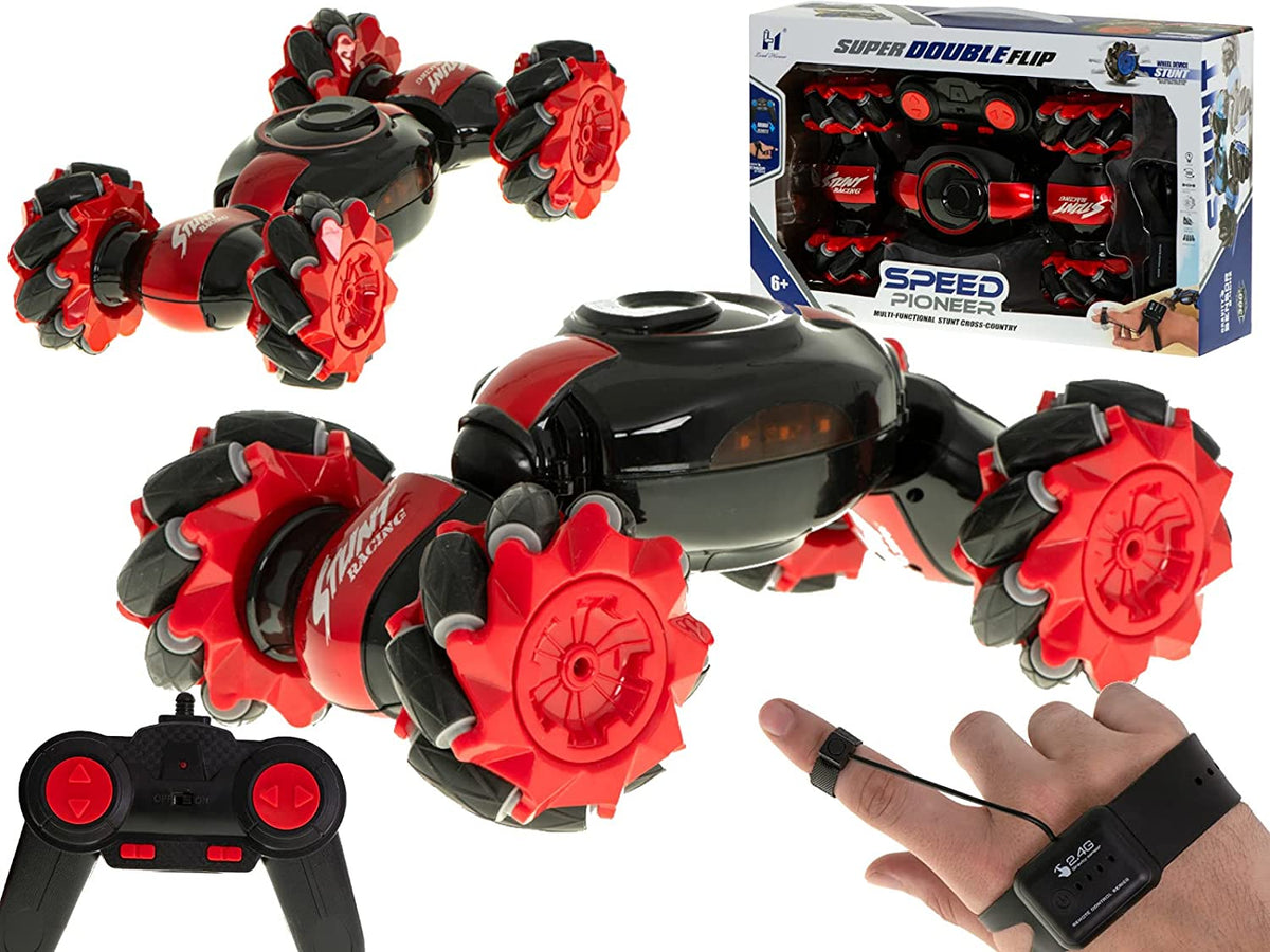 RC Stunt Car Gesture Hand Sensing 2.4GHz 4x4 Rechargeable Remote Control Gesture Car Double Sided Rotating Off Road Vehicle 360° Flips with Lights
