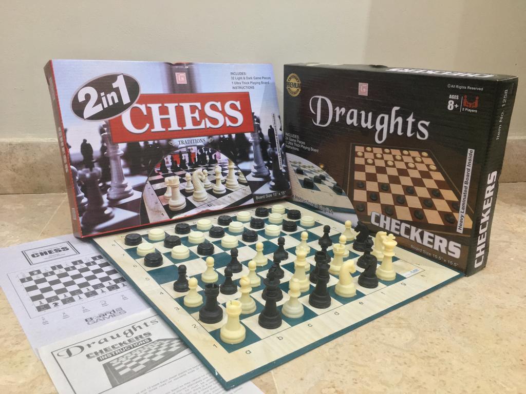 2in1 Chess & Checkers Board Game Heavy Laminated Board Draughts And Chess Board Game
