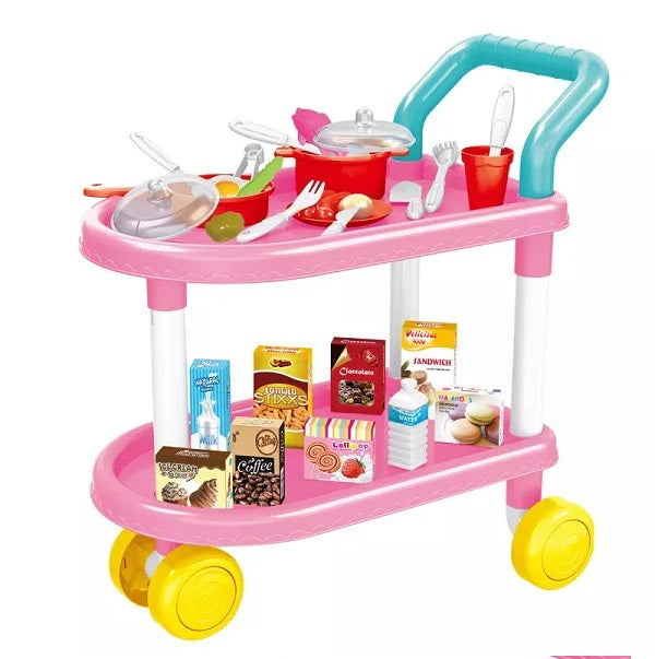 My Little Trolley Tea Cart Set And Kitchen Trolley Cart Pretend Tea Party Kitchen Play Set For Kids Boys And Girls