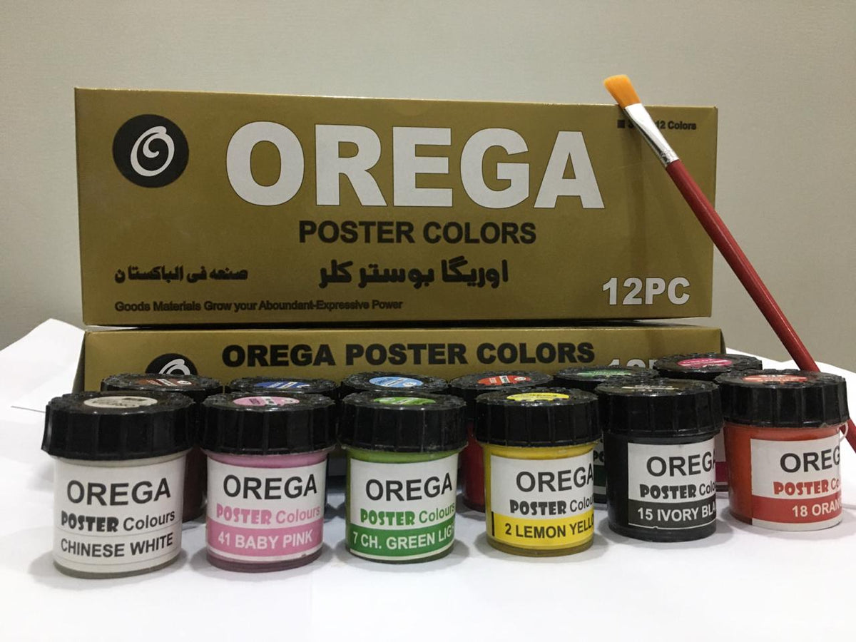 12 Orega Poster Color + Free Gift 1 Paint Brush 12 different shades 50ml Each bottles Orega Colors Premium Quality
