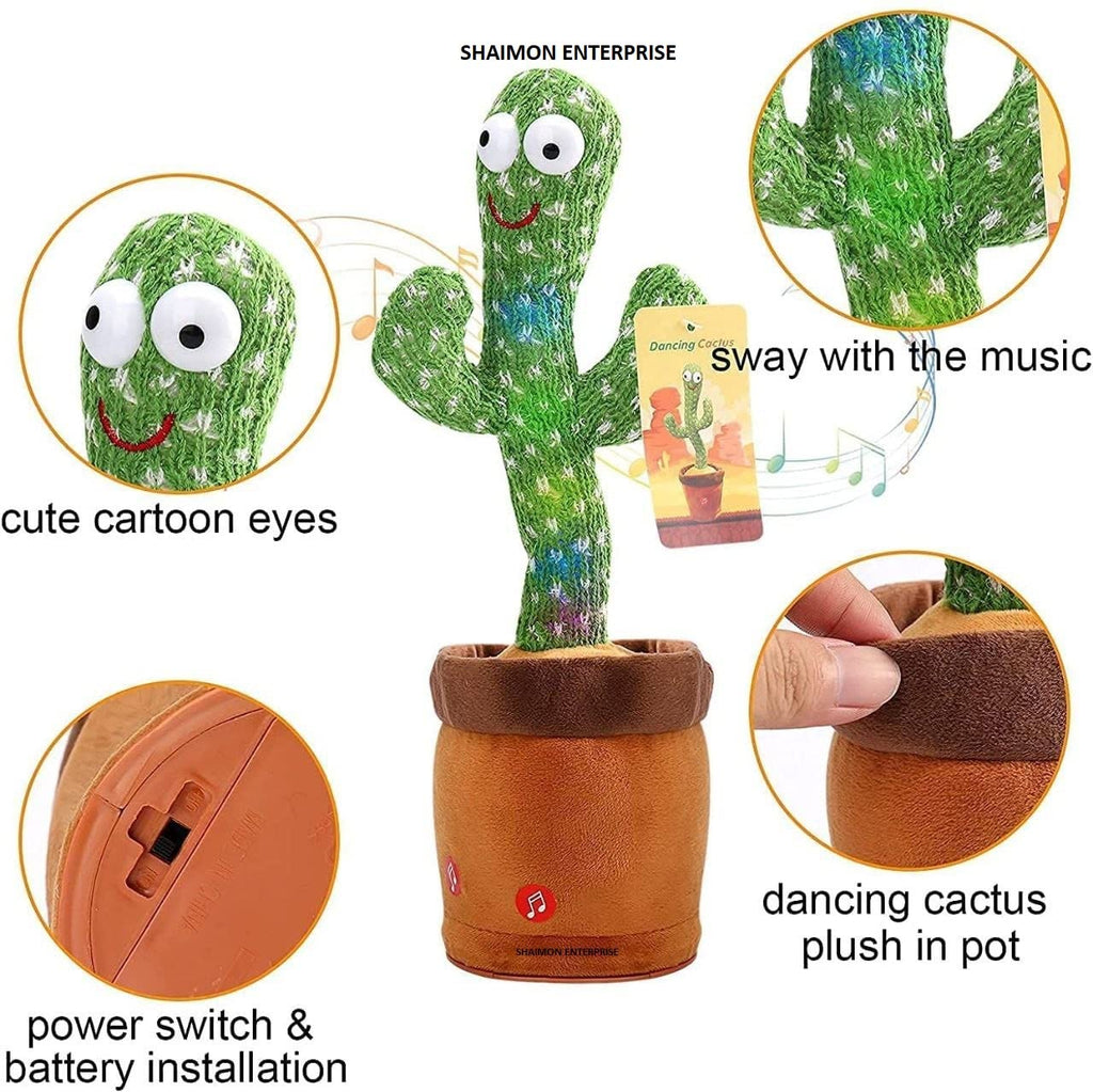 Rechargeable Dancing Cactus Talking Toy Rechargeable | Singing Plush Cactus, Voice Recording, Repeats What You Say, Music & Dancing Toy for Kids