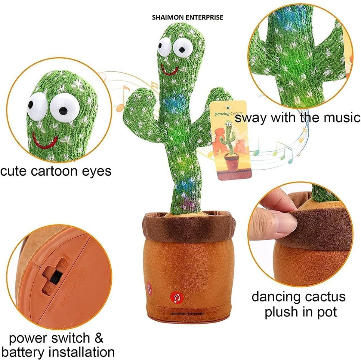 Rechargeable Dancing Cactus Talking Toy Rechargeable | Singing Plush Cactus, Voice Recording, Repeats What You Say, Music & Dancing Toy for Kids