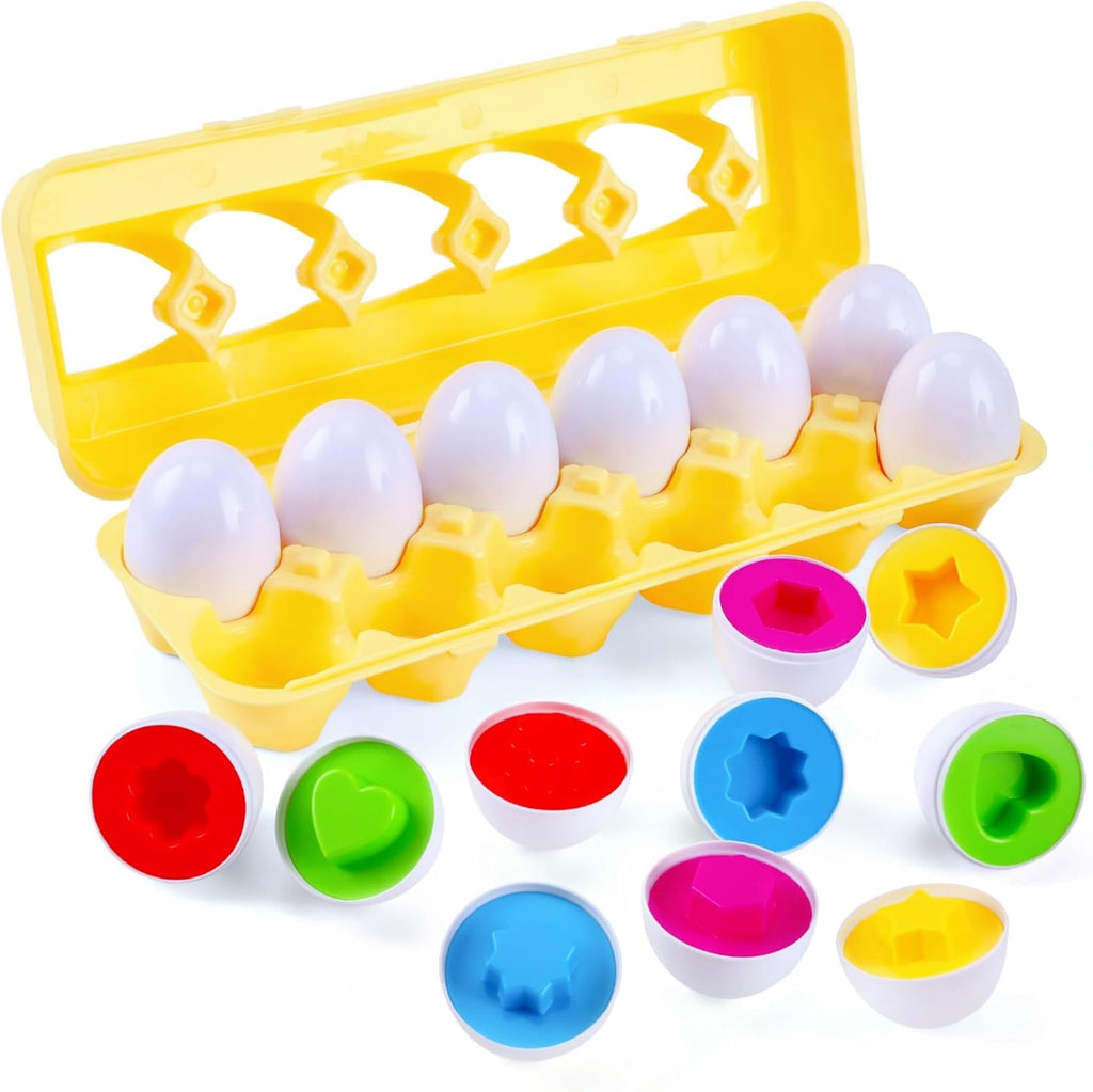 12 Eggs Shape Sorting & Color Recognition Toy for Toddlers Kids Montessori Education Preschool Game Easter Eggs Toy for Children