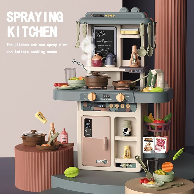 42Pcs Kids/Girls Kitchen Toys Set with Real Water Tab Steam Sound Lights Effect Pretend Play Cooking Set Toys For Girls
