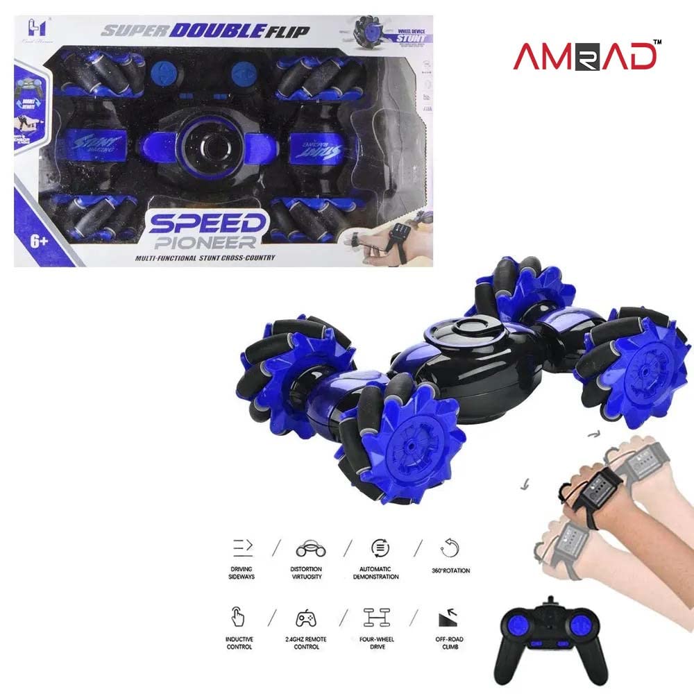 RC Stunt Car with Gesture Watch Control & Remote Controller, 360° Rotating 4 Wheel Double Sided Racing Toy for Kids