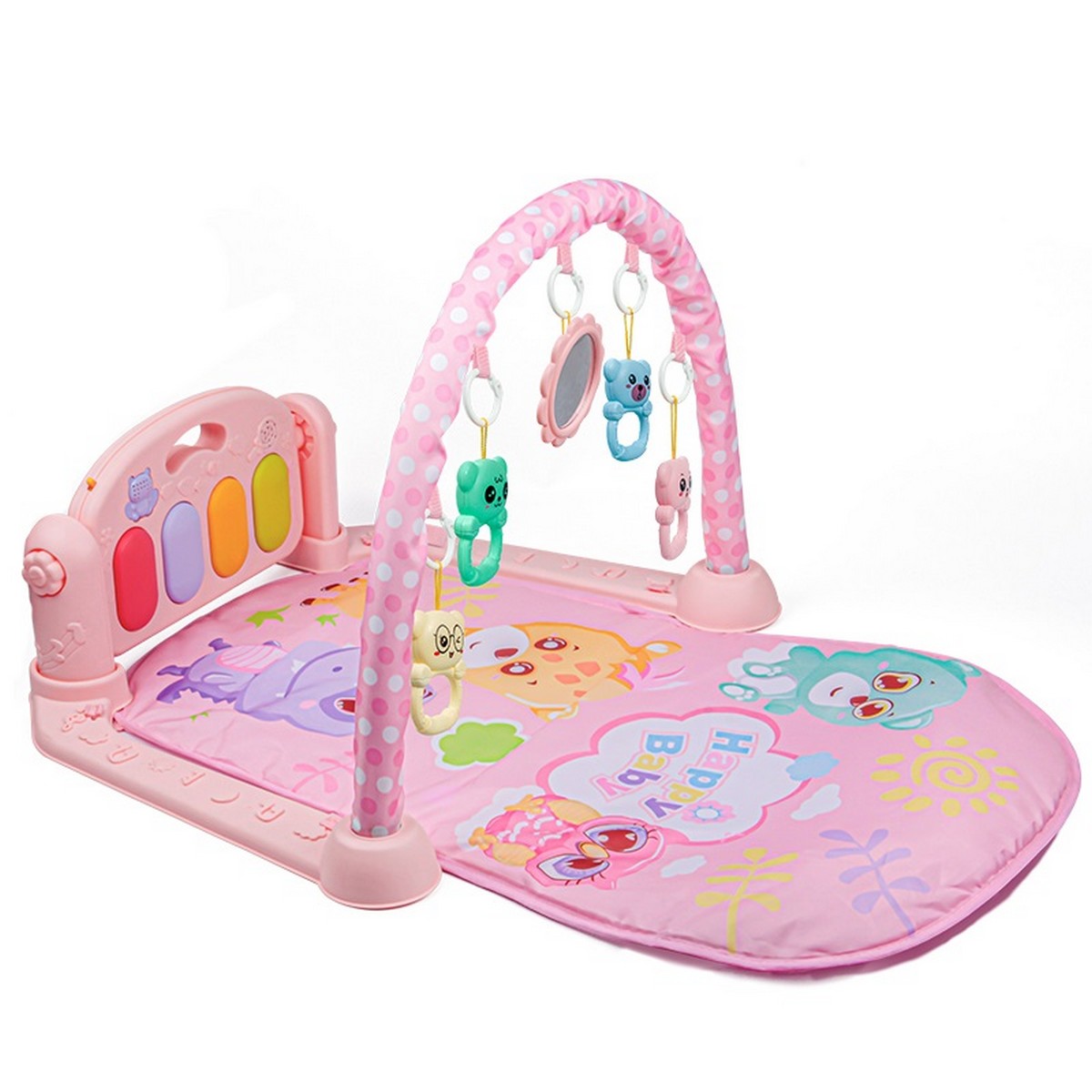 Huanger 3 In 1 Newborn Baby Toddler Activity Play Gym Piano Fitness Rack Mat With Lights And Music