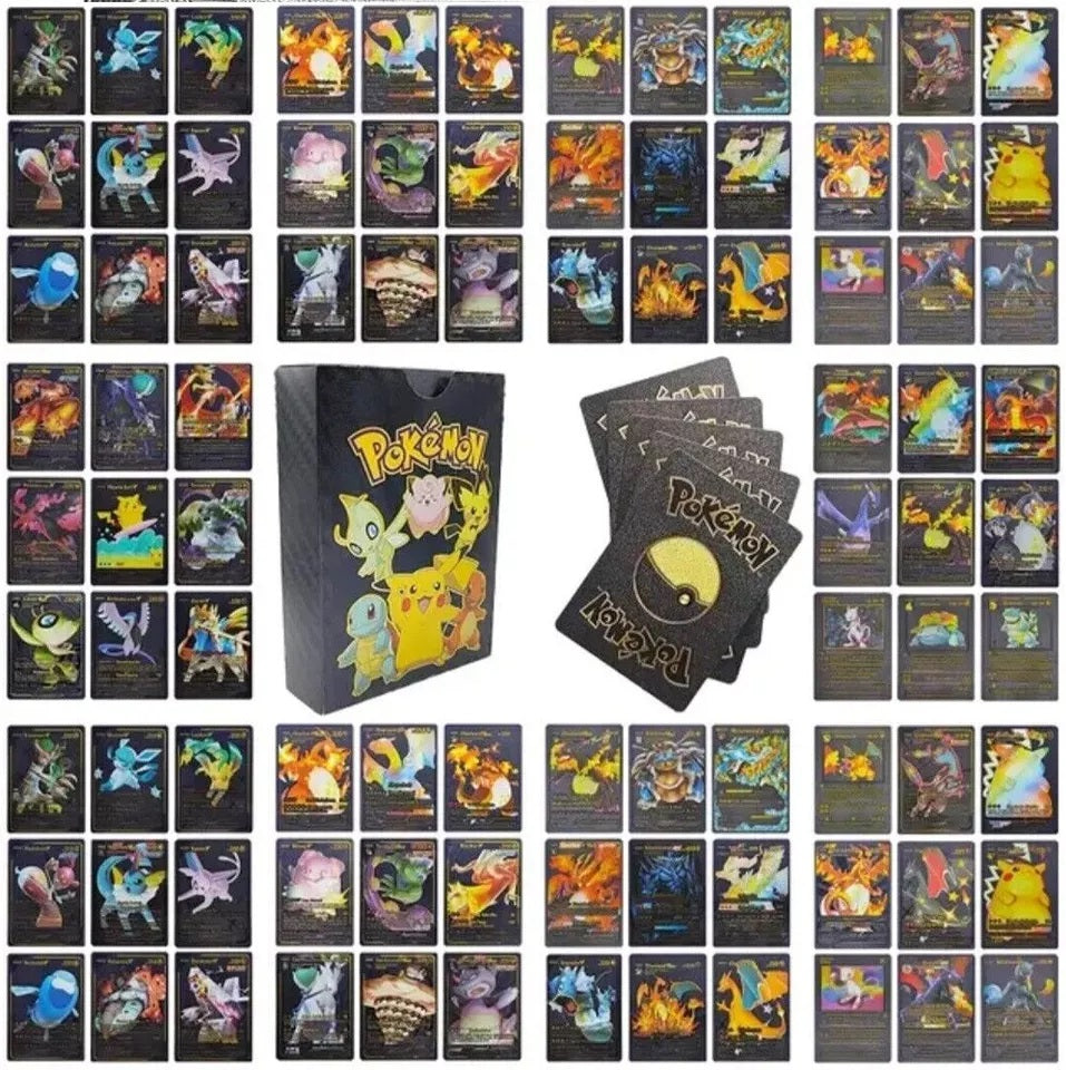 55 Pcs Pokémon Gold Foil Cards Anime Cartoon Pokémon English Version Tcg Card Pokémon Cards Box For Fans Rare Collection Card Child Toys Gifts Golden Edition