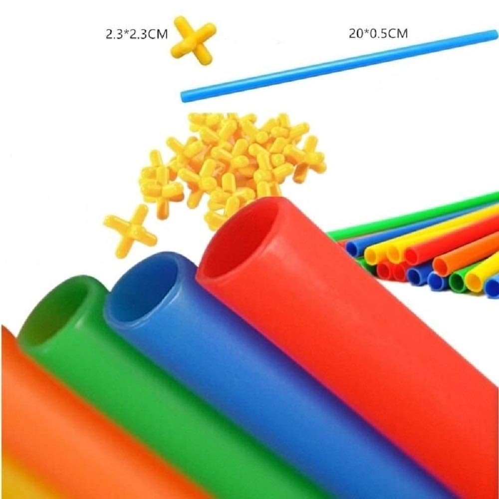 Rainbow Straw Constructor Stem Building Blocks Toys For Kids 220pcs And 110pcs Interlocking Plastic Educational Toys Engineering Building Blocks Assembly Straw Blocks for Boys & Girls