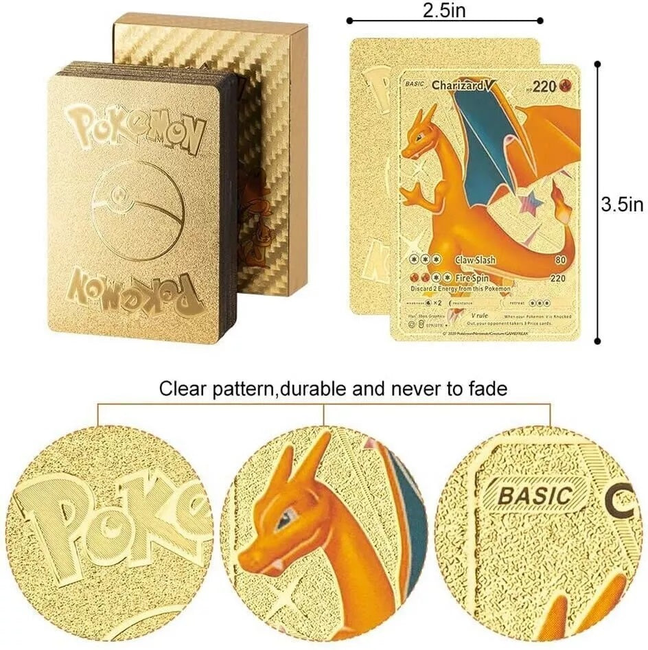 55 Pcs Pokémon Gold Foil Cards Anime Cartoon Pokémon English Version Tcg Card Pokémon Cards Box For Fans Rare Collection Card Child Toys Gifts Golden Edition