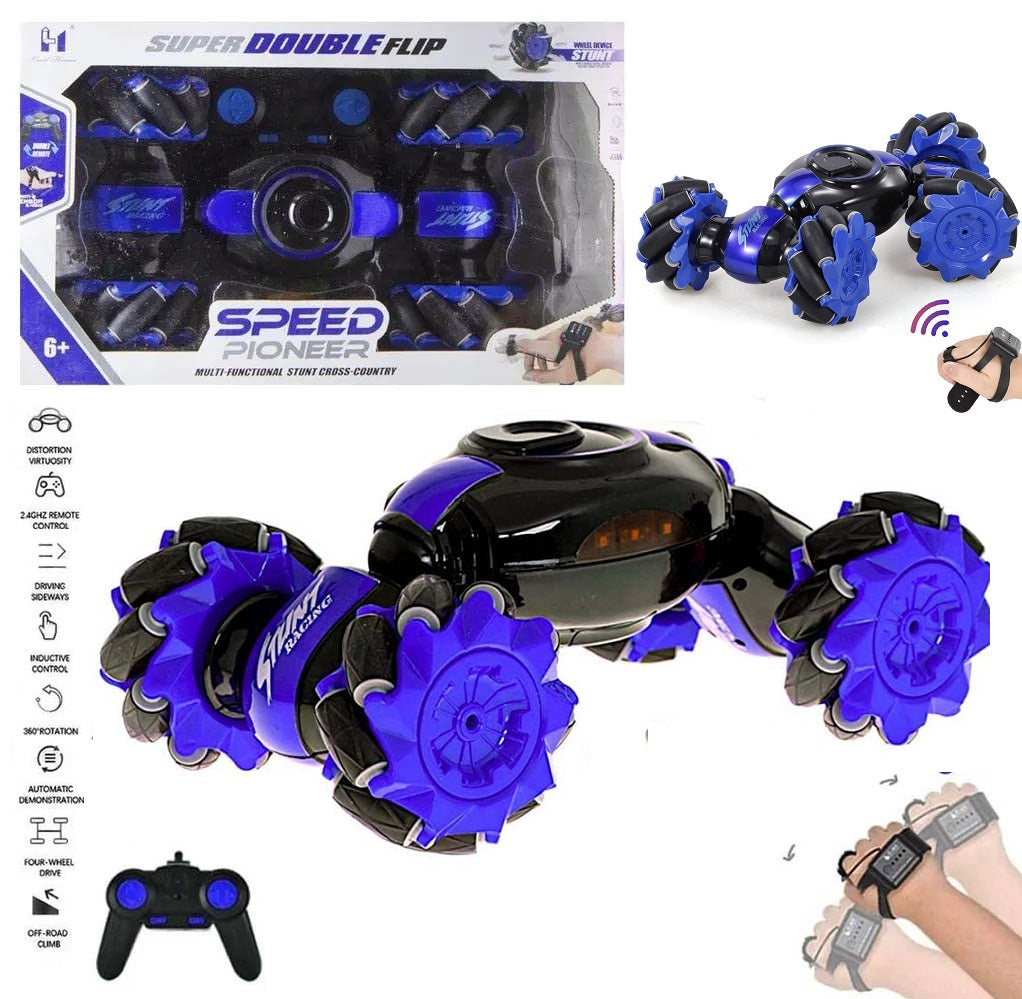 RC Stunt Car with Gesture Watch Control & Remote Controller, 360° Rotating 4 Wheel Double Sided Racing Toy for Kids