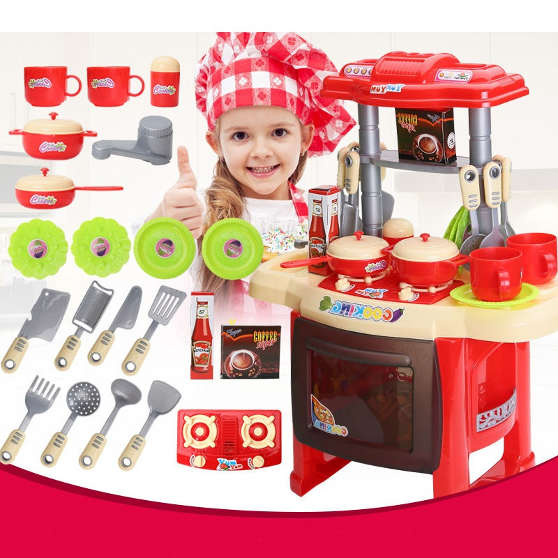 35Pcs Kitchen Set For Kids  Pretend Play Cooking Set  Sink Water Sound & Light Effects