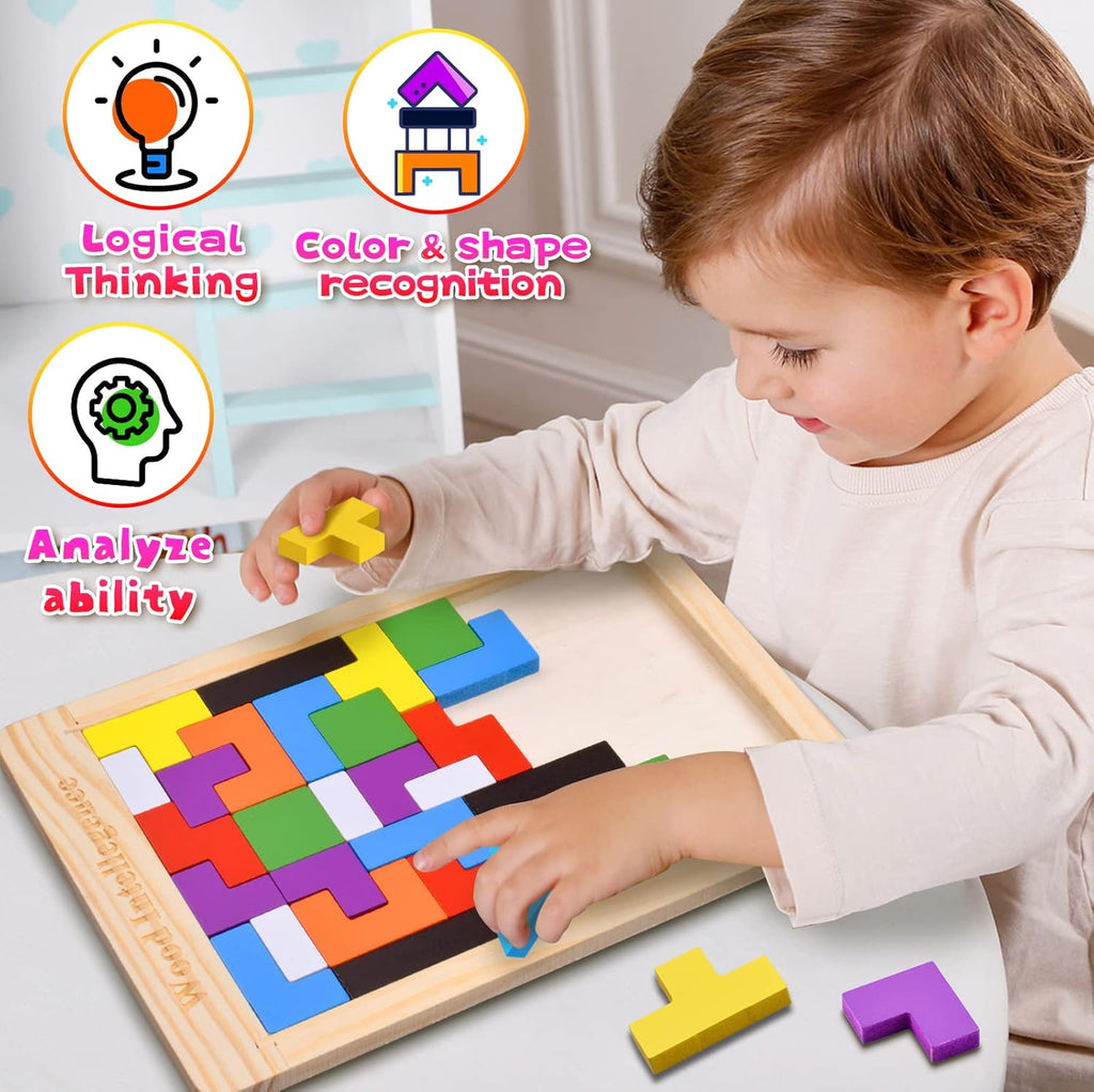 Wooden Puzzle for kids 3D Jigsaw STEM Intelligence Toys Educational Gift for Toddlers Intelligent - Educational Blocks and Brain Teaser Tangram Jigsaw Puzzle