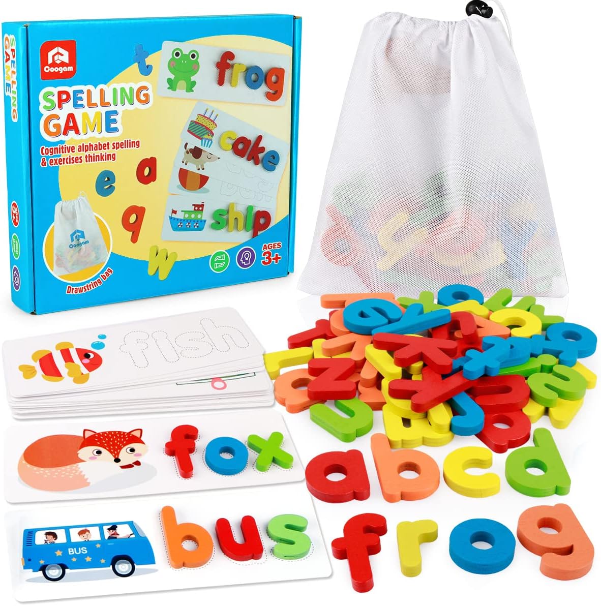 Wooden Alphabet Spelling Learning Toy Wooden Alphabet Flash Cards Matching Sight Words ABC Letters Recognition Game Preschool Educational