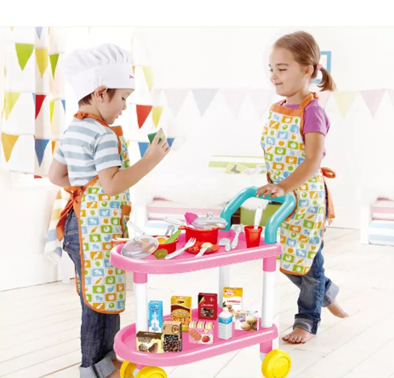 My Little Trolley Tea Cart Set And Kitchen Trolley Cart Pretend Tea Party Kitchen Play Set For Kids Boys And Girls