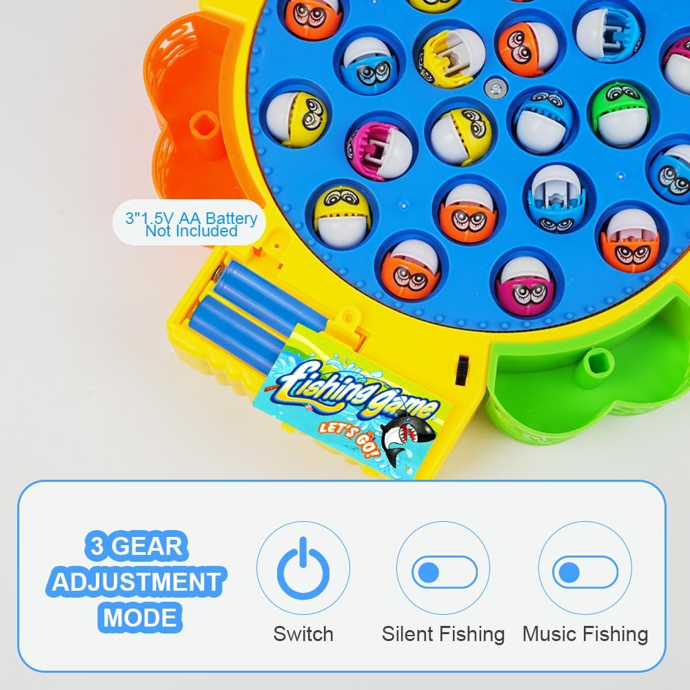 Fishing Game Toy Set with Rotating Board with Music Toys, Fish Game Toy with 15 Pcs  24 Pcs  45 Pcs Fishing Rods Toy Musical Montessori Educational Learning Toys for Boys Girls Children Toddlers