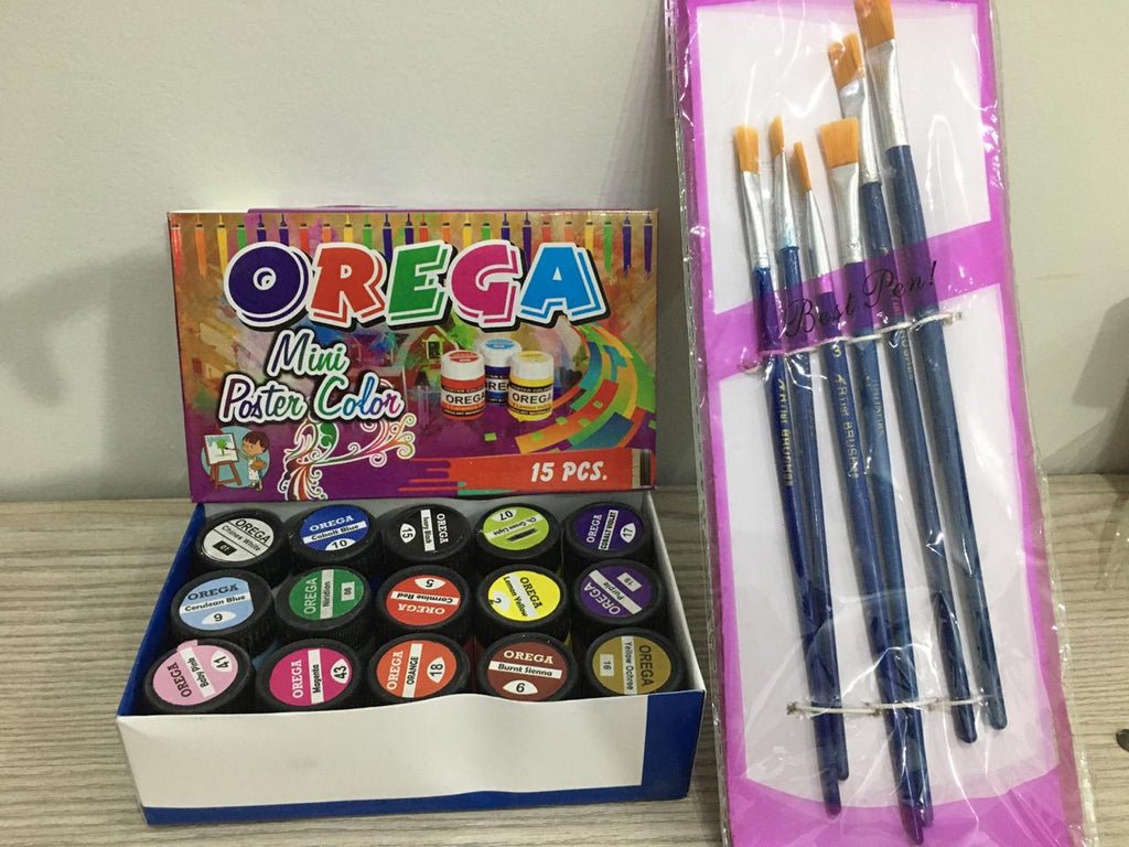Orega Poster Color with 06 Piece Imported Paint Brush Set - 15 different shades, 15ml bottles each Stationary Item For Girls