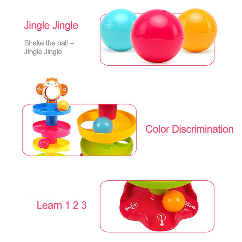 Huanger Roll Ball For Baby Toddler 5 step 3 ball Drop the Ball and It Will roll down Puzzle Fun Game Early Learning and Educational Toy for Kids Go Ball Ramp Toy Set