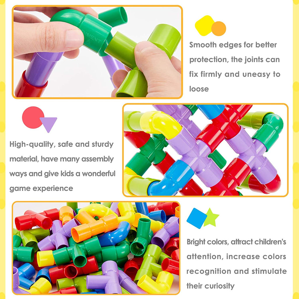 STEM Building Block Pipe Puzzle Blocks Multicolor Creative Puzzle Construction Educational Play and Learn for Kids Building Construction Blocks Assembly Game Kids