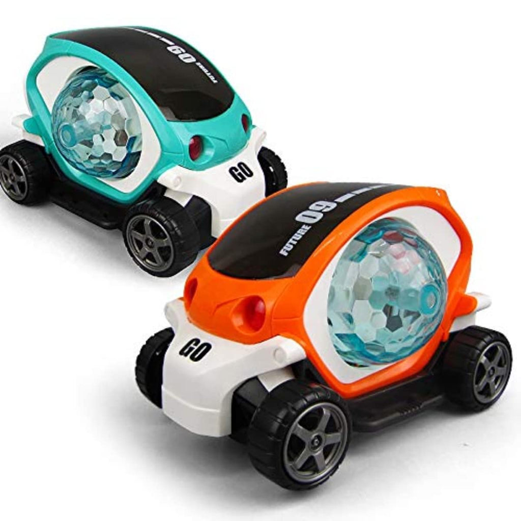 360° Rotating Transparent Toy Car with Flashing LED Lights, Music & Sound – Futuristic Musical Car for Kids Boys and Girls