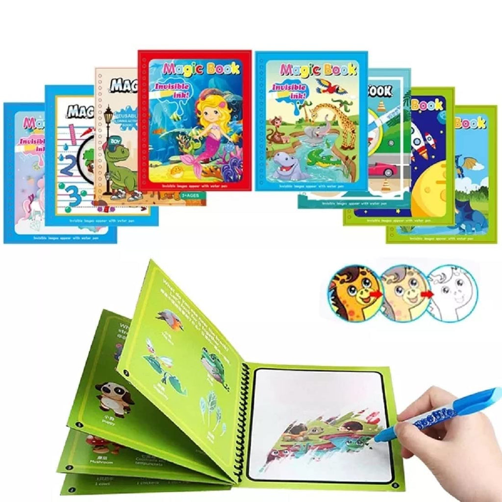 Reusable Magic Water Color Book For Kids Painting Drawing Coloring Board Book Doodle & Magic Water Pen Children Education Drawing Pad (Random Design & Assorted Color)