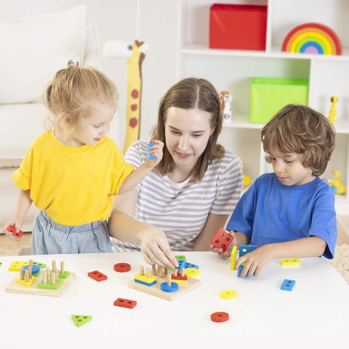 wooden shapes for kids Wooden Puzzle Toddler Toys Shapes Sorter Preschool Geometric Blocks Stacking Games for Kids Geometric Shape Sorter Wooden Puzzles Teaching Geometric Shape Cognitive Matching