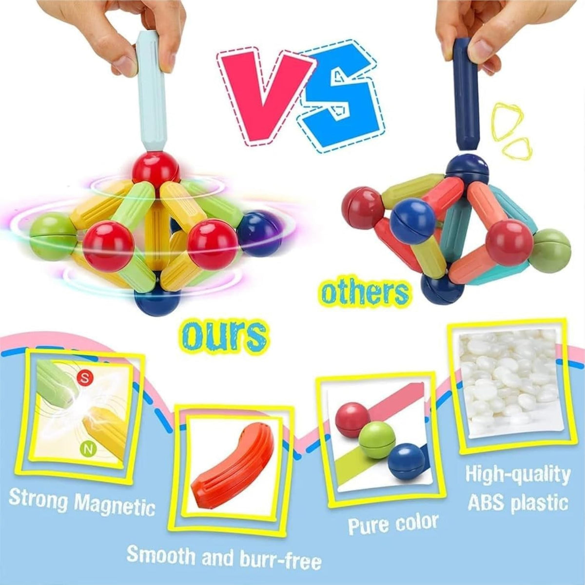 Magnets Toy Blocks Magnetic Stick Balls and Rods Set Building Sticks Blocks STEM Stacking Toys 3D Shapes Educational Games For Kids Children