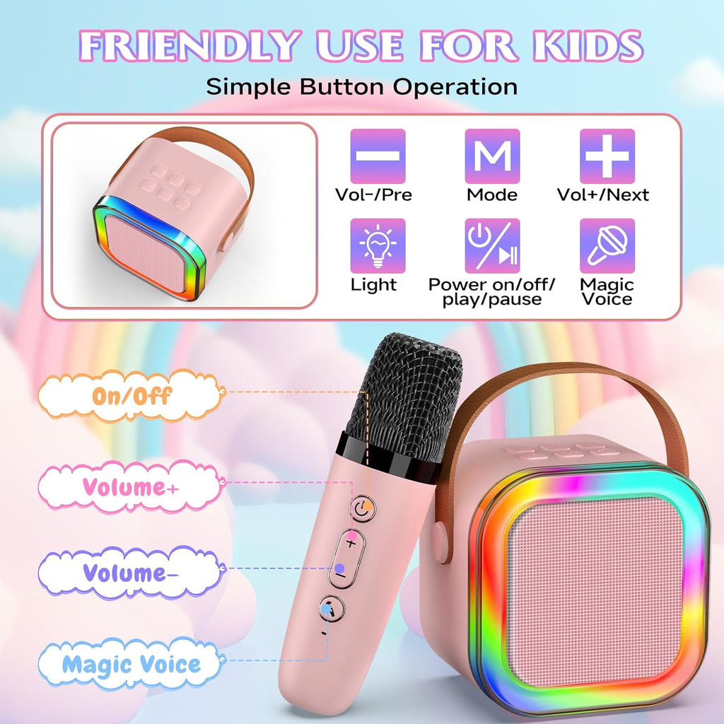 K12 Wireless Mic With Speaker Single / Double RGB 7 Color Dancing Light Karaoke Mic With Portable Bluetooth Microphone For Recording With Speaker For Music 3 in 1 USB / AUX / SD Card Slot Karaoke Handheld Microphone Random Color